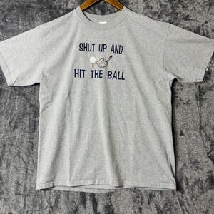 Vintage Golf Funny T-shirt Shut Up And Hit The Ball XL Gray Embroidered 2000s